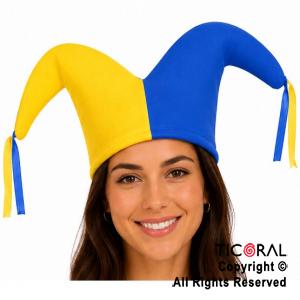 SOMBRERO BUFON DOS PUNTAS EQUIPO AZUL Y AMARILLO JERSEY x 10 UNIDADES